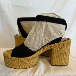 Sam Edelman Immie Black and Tan Woven Platform Heels
